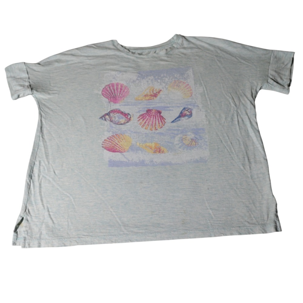 J Jill Beach Tee Collection Shells‎ Cotton Blend S/S Top Size Medium - Imperfect